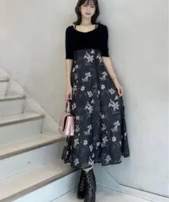 MERCURYDUO ニットワンピース　S　黒　花柄