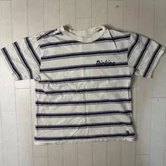 古着 Dickies ボーダー ロゴ刺繍 半袖Tシャツ ホワイト S
