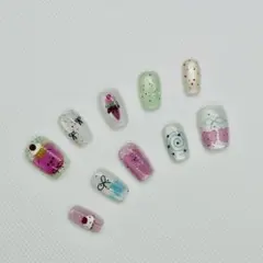 クマ　デザート　アイス リボン　ほし　カップケーキネイルチップ現品　即購入OK②