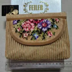 FEILER フェイラー フラワー刺繍 コーデュロイポーチ