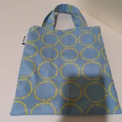 【ハンドメイド】水色と黄色の円形模様エコバッグ