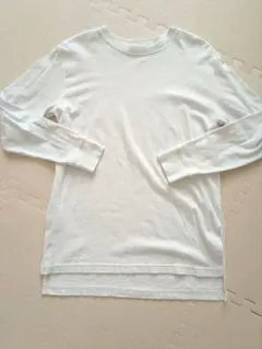ホワイト 長袖 レイヤード 重ね着Tシャツ フリーサイズ
