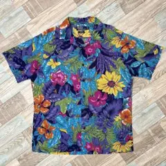モ*ー様 90s ラルフローレン ADAMS アロハシャツ 開襟 花柄 カラフル