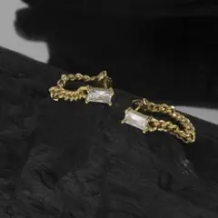 ジルコニア チェーン クリア ピアス バゲットカット バックキャッチ チャンキー