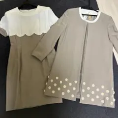 東京ソワール フォーマルジャケット＋ワンピース　ワンピーススーツ フラワー刺繍付