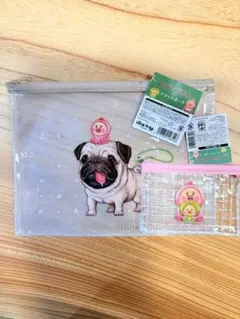 こびとづかん パグ フラットポーチ ミニメッシュポーチ 2点セット