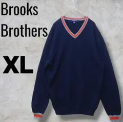 Brooks Brothers 紺 薄手 Vネック メリノウール セーター XL