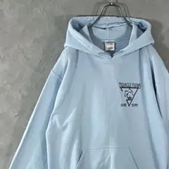 GILDAN パーカー　プリントロゴ　フーディー　馬　裏起毛　水色　S IW23