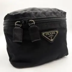 PRADA プラダ バニティ バッグ オールレザー 三角ロゴ コスメポーチ 黒 
