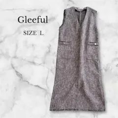 グリーフル ノースリーブワンピース Vネック ツイード風 フリンジ 綺麗め 上品