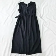 アーバンリサーチロッソ リネン混 ロングワンピース ウエストリボン 黒