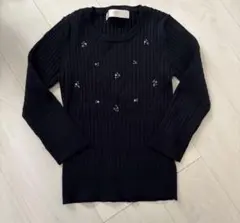 美品　tocco closet リブニット 七分袖　ビジュー付き　細見え