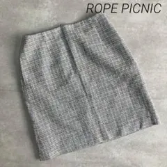 美品❣️ ロペピクニック　ツイード調 台形スカート 膝上丈 水色　金　春