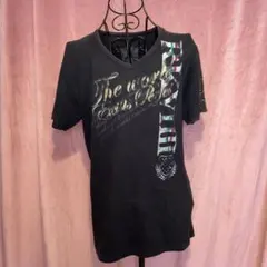 平成　ギャル男　 Vネック Tシャツ ブラック　英字　グランジ　y2kのサムネイル