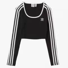 adidas3STRIPES LONG SLEEVE CROP TOPブラック