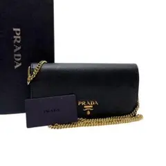 良品 プラダ サフィアーノ レザー チェーンショルダー バッグ ポシェット