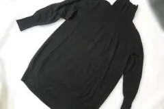 ユニクロ カシミヤ100％ オフタートルネック ニット チュニック 黒色 L