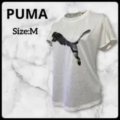 【美品】PUMA プーマ ドライTシャツ M ホワイト デカロゴ スポーツウェア