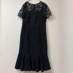 美品　ダイアグラム　レース 半袖 ひざ丈ワンピース ブラック　花柄刺繍　ドレス