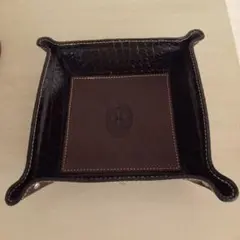 ブラウンレザー製インテリアトレイ FIRENZE