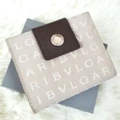 美品 人気モデル ブルガリ 3つ折財布 ロゴマニア 春のお財布 ベージュ 希少