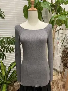エストネーション グレー リブ編カットソー サイズ38 綿／絹／カシミヤ混