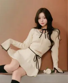 Darich ウエストオープンリボンデザインニットミニワンピース