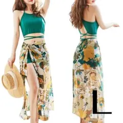 水着 レディース タンキニ セパレート 3点セット パレオ付き 体型カバー ママ