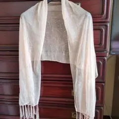 クリーム色 シフォンストール ビーズ装飾