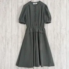 オンワード ロングシャツワンピース M 総柄 パフスリーブ ビジューボタン