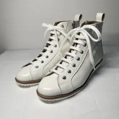 【未使用級】銀座かねまつ ハイカット スニーカー 本革 サイドジップ 22.5㎝