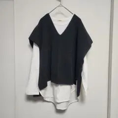 ポンチョスタイル トップス セット　重ね着 　着痩せ