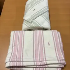 Ralph Lauren ストライプ ハーフコットンブランケット 2枚セット