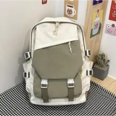 大容量リュック（ホワイトグリーン）かばん通勤通学バッグパック旅行ママバッグ075のサムネイル