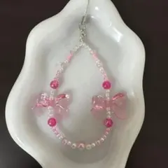 ピンクリボン型ハンドメイドストラップ