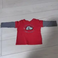 赤 グレー 車刺繍 長袖Tシャツ