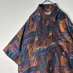 90s　ヴィンテージ　レトロモダン　アート総柄　個性派　半袖　古着
