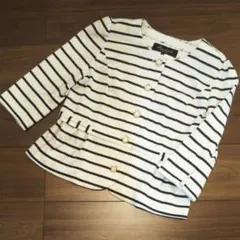 美品 リッチミニューヨーク ノーカラー ジャケット 0 ボーダー ホワイトのサムネイル