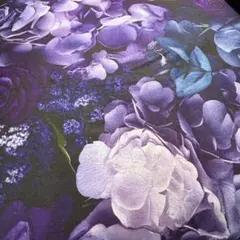 パープル薔薇と紫陽花の綿シーチングプリント生地ハギレ布