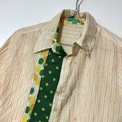 古着　シワ加工　オレンジと緑のストライプ　水玉　シミあり