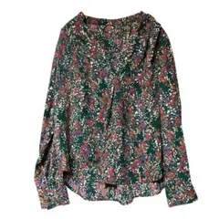 【美品】ViS ビス 花柄 総柄 Vネック 長袖ブラウス グリーン系 Fサイズのサムネイル
