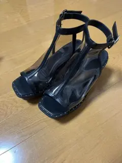 オープントゥサンダル ブラック 中ヒールのサムネイル