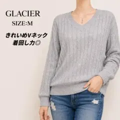 グラシア Vネック リブ ニット セーター M グレー きれいめ カジュアル