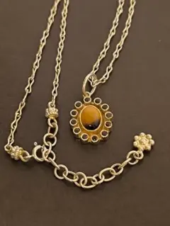 ヴィンテージ 天然石 タイガーアイ ゴールドカラー 925シルバー ネックレス