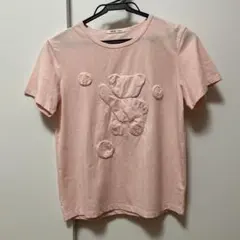 クマ刺繍 ピンク Tシャツ