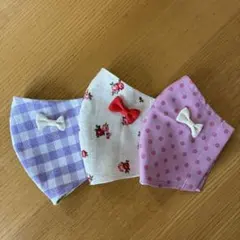 ハンドメイドマスク幼児〜低学年 リボン付き3枚セット さくらんぼ