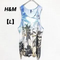 H&M DIVIDED タンクトップ L 総柄 ヤシの木 カリフォルニア ロゴ