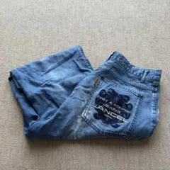 LANCEL ランセル ロゴ刺繍 ワイドクロップドデニムパンツ