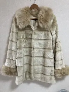 riendaアイボリー ファーコート ストライプデザインSサイズ送料無料