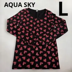 AQUA SKY 黒地 赤いハート柄 長袖スリープシャツ シャツ ハートシャツ